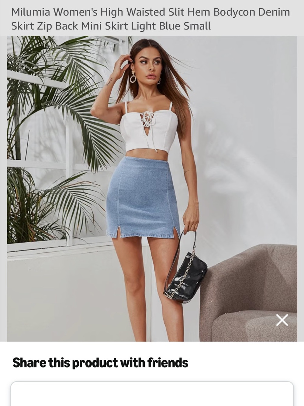 High-Rise Light Blue Denim Mini Skirt with Front Slits